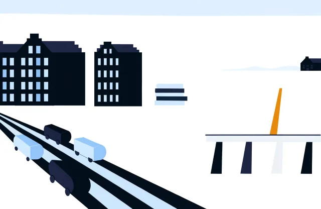 Winnipeg brick warehouses, a railway yard with freight cars and a river bridge.